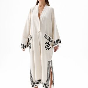 Simpuna Linen Natural Block Printed Unisex Kimono